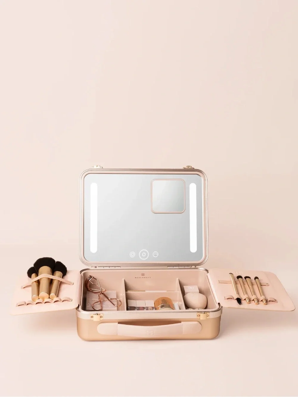 Beautifact Box Quilted Hard Case Makeup Organizer in Rose Gold
